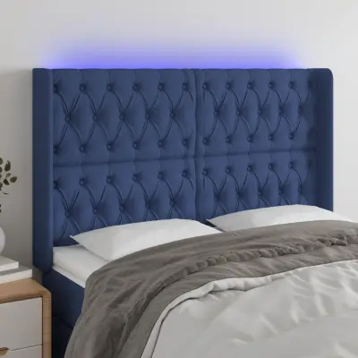 The Living Store LED posteljno vzglavje modro 147x16x118/128 cm blago - LED Vzglavje