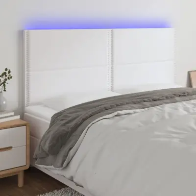 The Living Store LED posteljno vzglavje belo 180x5x118/128 cm umetno usnje - LED Vzglavje