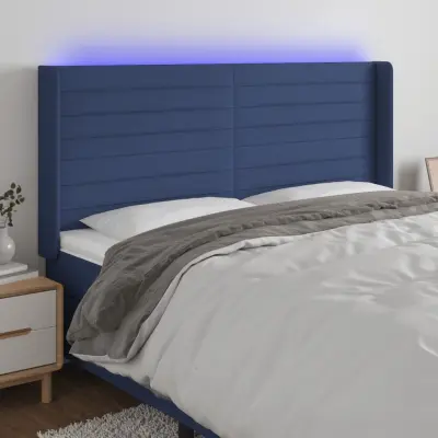 The Living Store LED posteljno vzglavje modro 203x16x118/128 cm blago - LED Vzglavje