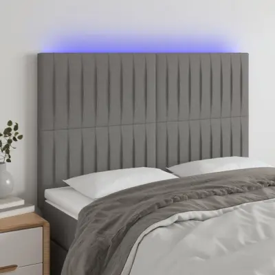 The Living Store LED posteljno vzglavje temno sivo 144x5x118/128 cm blago - LED Vzglavje