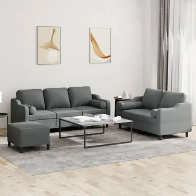 The Living Store Sedežna garnitura 3-delna z vzglavniki temno sivo blago - Sedežna Garnitura