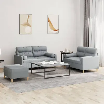 The Living Store Sedežna garnitura 3-delna z vzglavniki svetlo sivo blago - Sedežna Garnitura