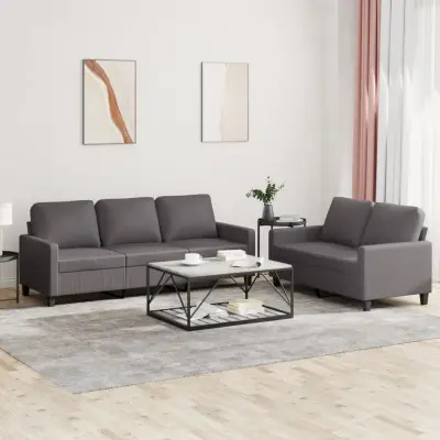 The Living Store Sedežna garnitura 2-delna z blazinami sivo umetno usnje - Sedežna Garnitura