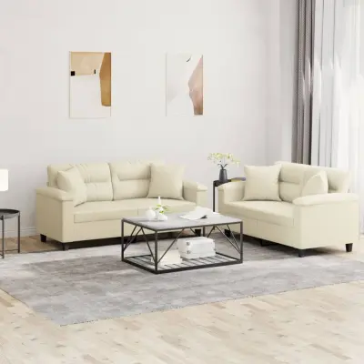 The Living Store Sedežna garnitura z vzglavniki 2-delna krem umetno usnje - Sedežna Garnitura