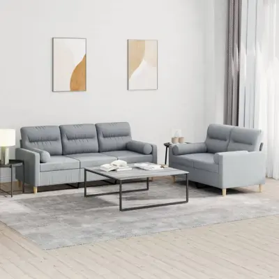 The Living Store Sedežna garnitura 4-delna z vzglavniki svetlo sivo blago - Sedežna Garnitura