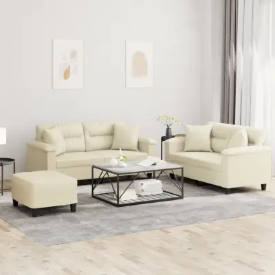 The Living Store Sedežna garnitura z vzglavniki 3-delna krem umetno usnje - Sedežna Garnitura