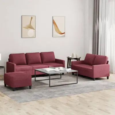 The Living Store Sedežna garnitura z blazinami 3-delna vinsko rdeče blago - Sedežna Garnitura