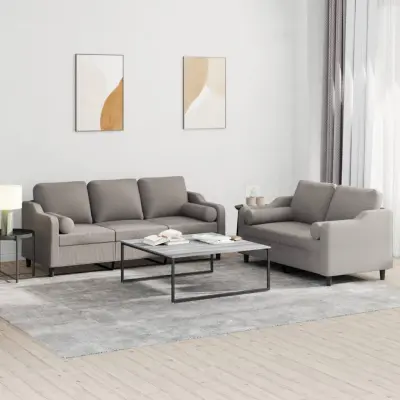 The Living Store Sedežna garnitura z vzglavniki 2-delna taupe blago - Sedežna Garnitura