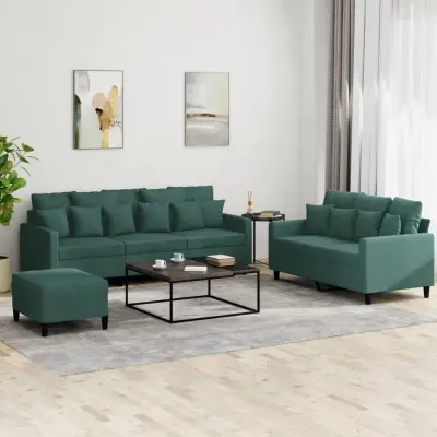 The Living Store Sedežna garnitura 3-delna z blazinami temno zelen žamet - Sedežna Garnitura