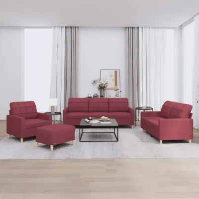 The Living Store Sedežna garnitura 4-delna z blazinami vinsko rdeče blago - Sedežna Garnitura