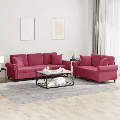 The Living Store Sedežna garnitura z vzglavniki 2-delna vinsko rdeče žamet - Sedežna Garnitura