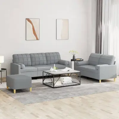 The Living Store Sedežna garnitura 3-delna z vzglavniki svetlo sivo blago - Sedežna Garnitura