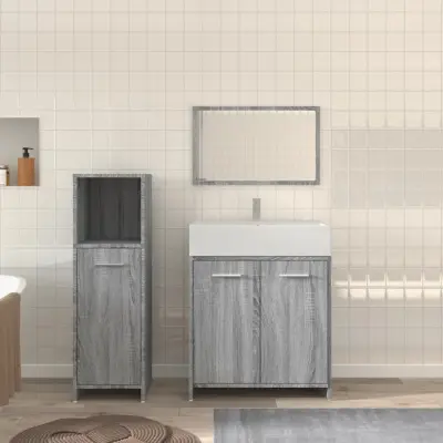 The Living Store Kopalniško pohištvo 3 kosi siva sonoma inženirski les - Komplet Kopalniškega Pohištva