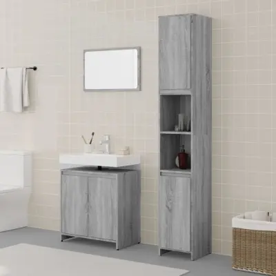 The Living Store Kopalniško pohištvo 3 kosa siva sonoma inženirski les - Komplet Kopalniškega Pohištva