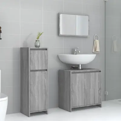 The Living Store Kopalniško pohištvo 3 kosa siva sonoma inženirski les - Komplet Kopalniškega Pohištva