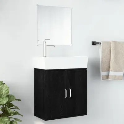 The Living Store Kopalniško pohištvo 2 kosa črne barve inženirski les - Komplet Kopalniškega Pohištva