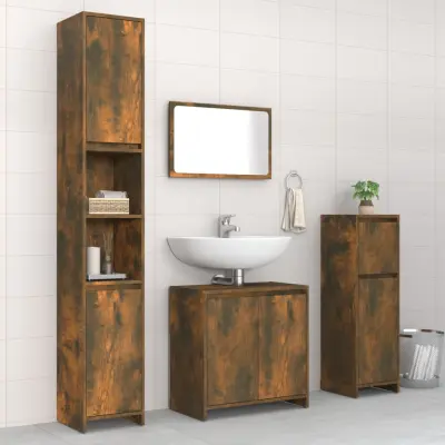 The Living Store Kopalniška garnitura 4-delna dimljeni hrast inženirski les - Komplet Kopalniškega Pohištva