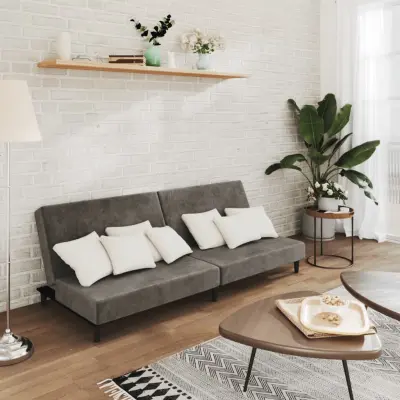 The Living Store Kavč dvosed z ležiščem temno siv žamet - Raztegljiv Kavč