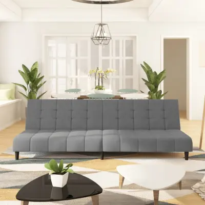 The Living Store Kavč dvosed z ležiščem svetlo siv žamet - Raztegljiv Kavč