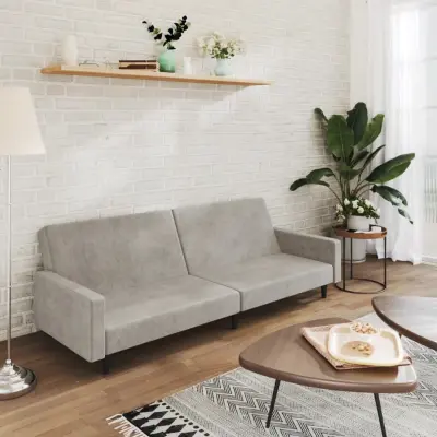 The Living Store Kavč dvosed z ležiščem svetlo siv žamet - Raztegljiv Kavč