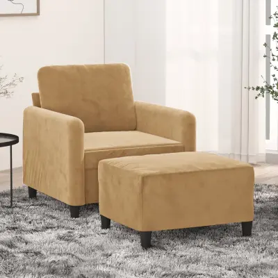 The Living Store Fotelj s stolčkom za noge rjav 60 cm žamet - Kavč S Stolčkom Za Noge