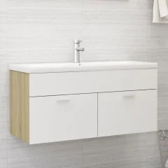 The Living Store Omarica za umivalnik z vgradnim umivalnikom bela sonoma hrast - Omarica Za Umivalnik Z Umivalnikom