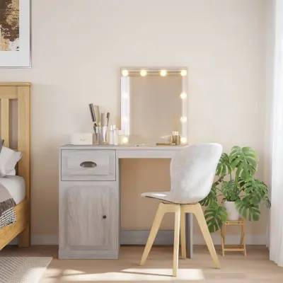 The Living Store Toaletna mizica z LED lučkami siva sonoma 90x42x132,5 cm - Toaletna Mizica