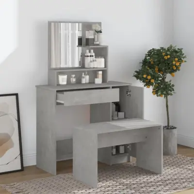 The Living Store Toaletna mizica komplet betonsko sive barve 86,5x35x136 cm - Komplet Toaletnih Mizic