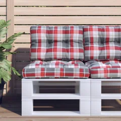 The Living Store Blazina za kavč iz palet rdeč karo vzorec 60x40x12 cm - Blazina Za Palete