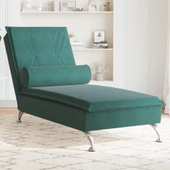 The Living Store Masažni počivalnik z vzglavnikom temno zelen žamet - Masažni Počivalnik