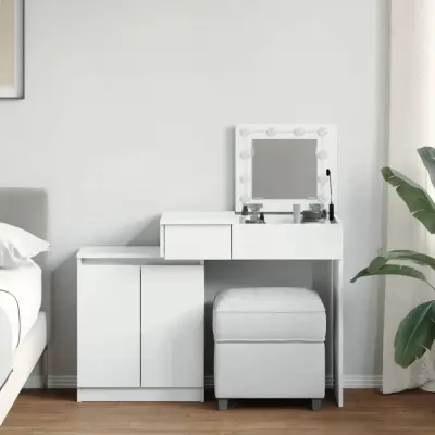 The Living Store Toaletna mizica z LED lučkami bela 115x37x110,5 cm - Toaletna Mizica