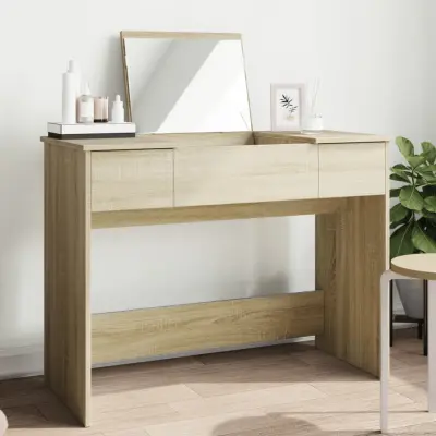 The Living Store Toaletna mizica z ogledalom sonoma hrast 100x45x76 cm - Toaletna Mizica