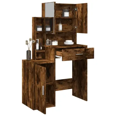 The Living Store Toaletna mizica z omarico dimljeni hrast 80x35x132 cm - Toaletna Mizica