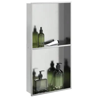 The Living Store Niša za tuš kabino brušeno srebro 32x62x9 cm nerjaveče jeklo - Niša Za Tuš Kabino