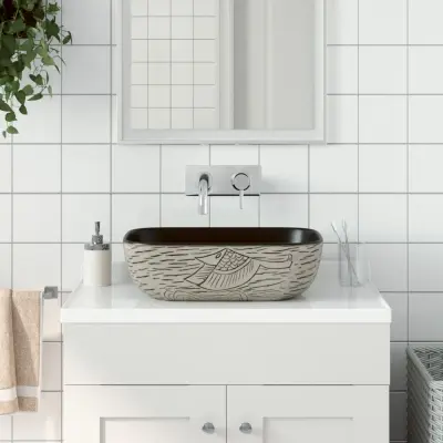 The Living Store Umivalnik siv in črn pravokoten 48x37,5x13,5 cm keramika - Nadpultni Umivalnik