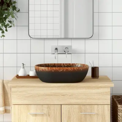 The Living Store Nadpultni umivalnik črn in oranžen ovalen 47x33x13 cm keramika - Nadpultni Umivalnik