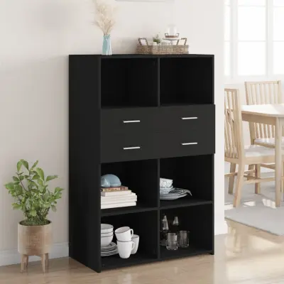 The Living Store Visoka omara črna 80x42,5x124 cm inženirski les - Visoka Omarica