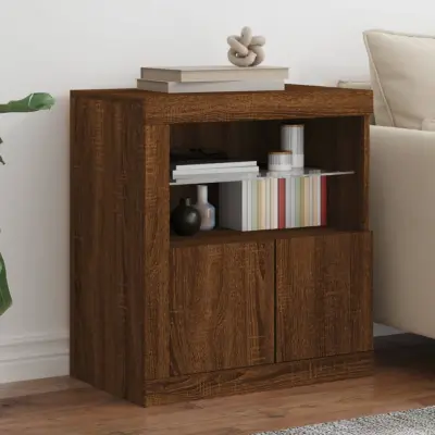 The Living Store Komoda z LED lučkami rjav hrast 60,5x37x67 cm - Komoda