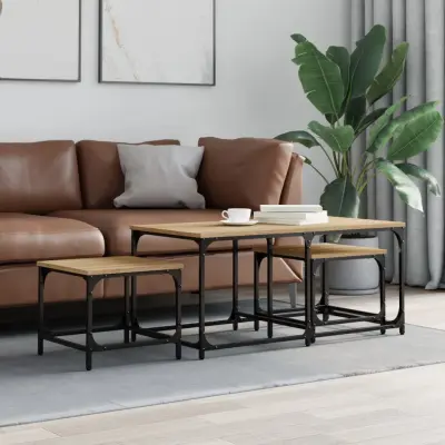 The Living Store Komplet mizic 3-delni sonoma hrast inženirski les - Komplet Klubskih Mizic