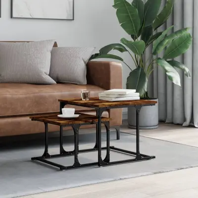 The Living Store Komplet klubskih mizic 2-delni dimljen hrast inženirski les - Komplet Klubskih Mizic