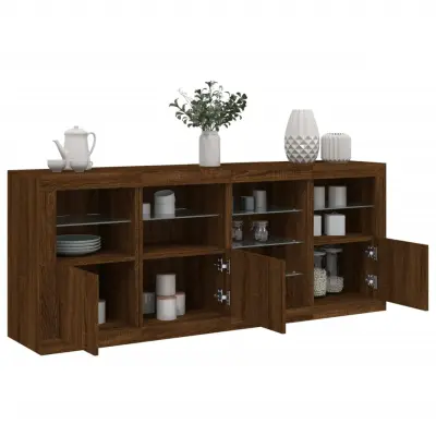 The Living Store Komoda z LED lučkami dimljen rjav hrast 164x37x67 cm - Komoda