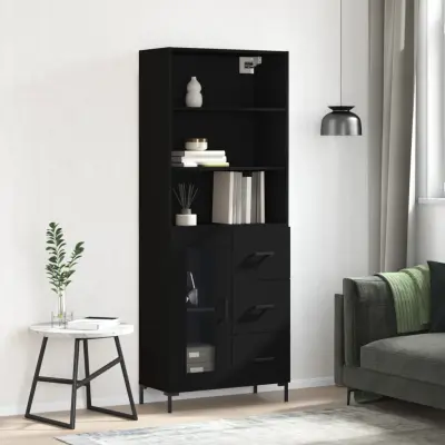 The Living Store Visoka komoda črna 69,5x34x180 cm inženirski les - Visoka Omarica