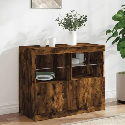 The Living Store Komoda z LED lučkami dimljen hrast 81x37x67 cm - Komoda