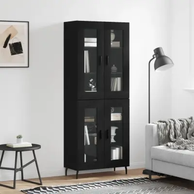 The Living Store Visoka komoda črna 69,5x34x180 cm inženirski les - Visoka Omara