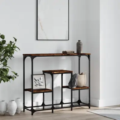 The Living Store Konzolna mizica dimljen hrast 89,5x28x76 cm inženirski les - Konzolna Mizica