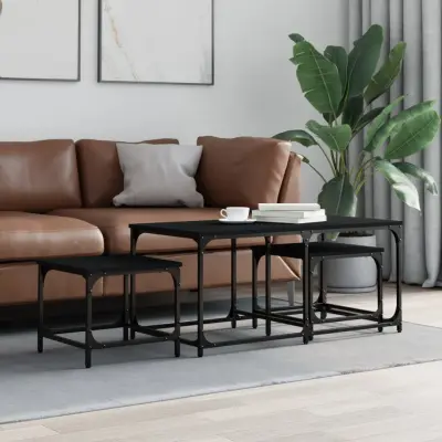 The Living Store Komplet klubskih mizic 3-delni črn inženirski les - Komplet Klubskih Mizic