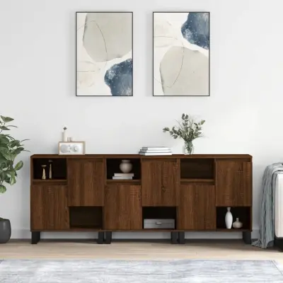 The Living Store Komoda 3 kosi rjav hrast inženirski les - Komoda