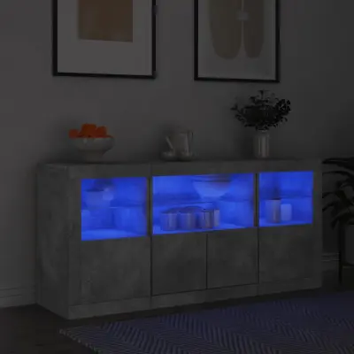 The Living Store Komoda z LED lučkami betonsko siva 142,5x37x67 cm - Komoda