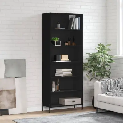 The Living Store Visoka komoda črn 69,5x32,5x180 cm inženirski les - Visoka Omarica