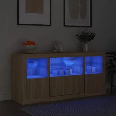 The Living Store Komoda z LED lučkami sonoma hrast 142,5x37x67 cm - Komoda